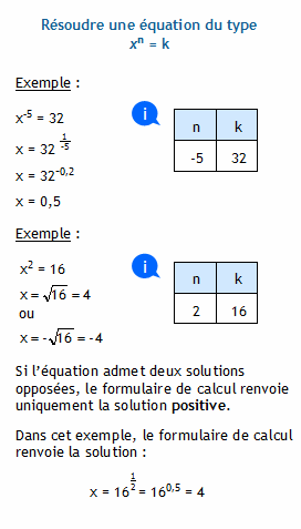 Résoudre une équation du type x puissance n = k